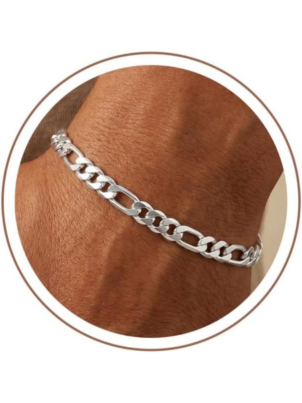 Men's Sterling Silver Figaro Chain Bracelet - 5mm/7mm/9mm Adjustable Size